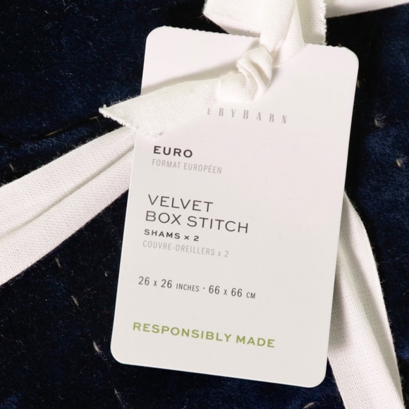 NWT Pottery Barn Handcrafted Velvet Box Stitch Shams - (2) Euro Navy Blue - Picture 2 of 4